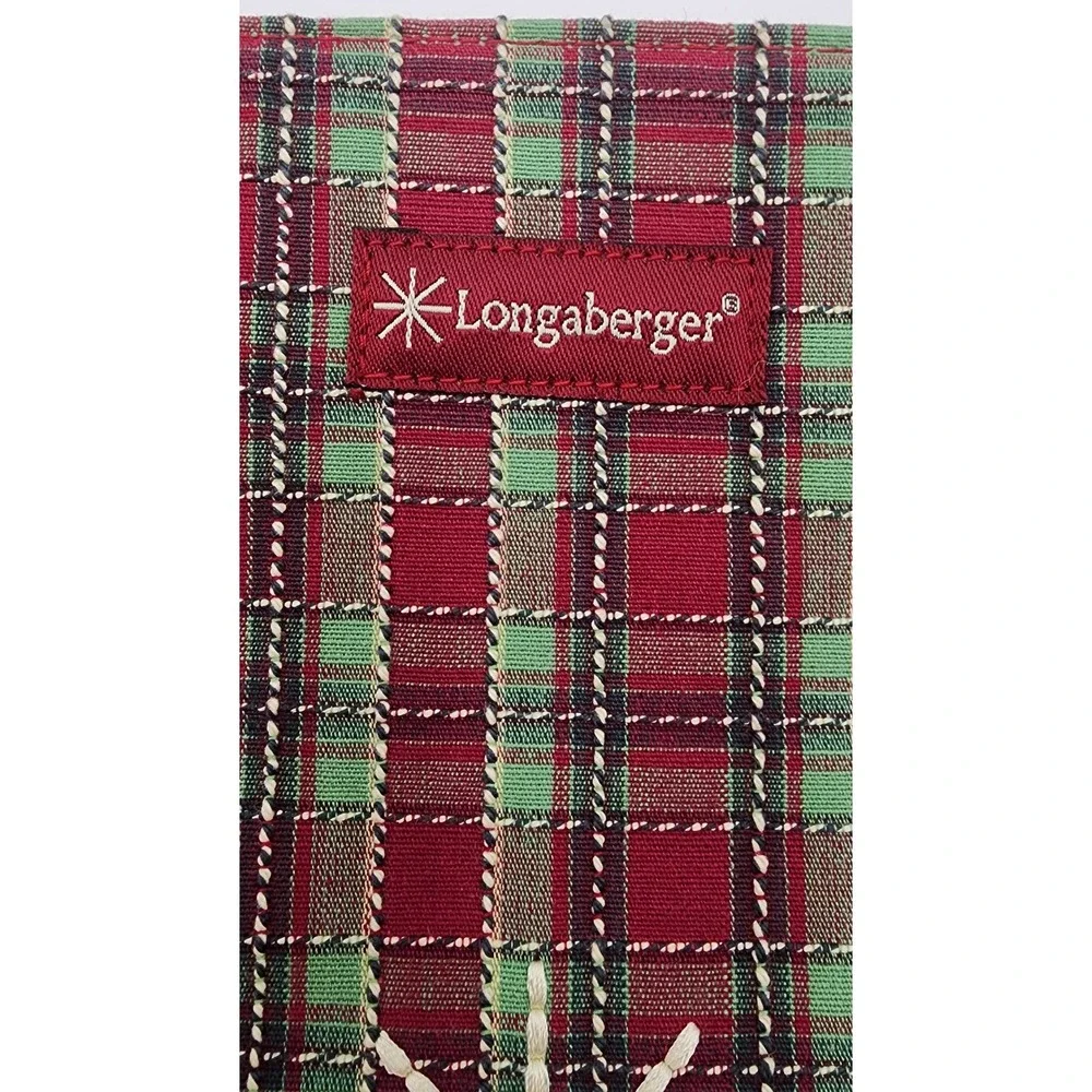 Longaberger Tote Bag Red Green Plaid Snowflake Christmas Holiday Embroidered NEW